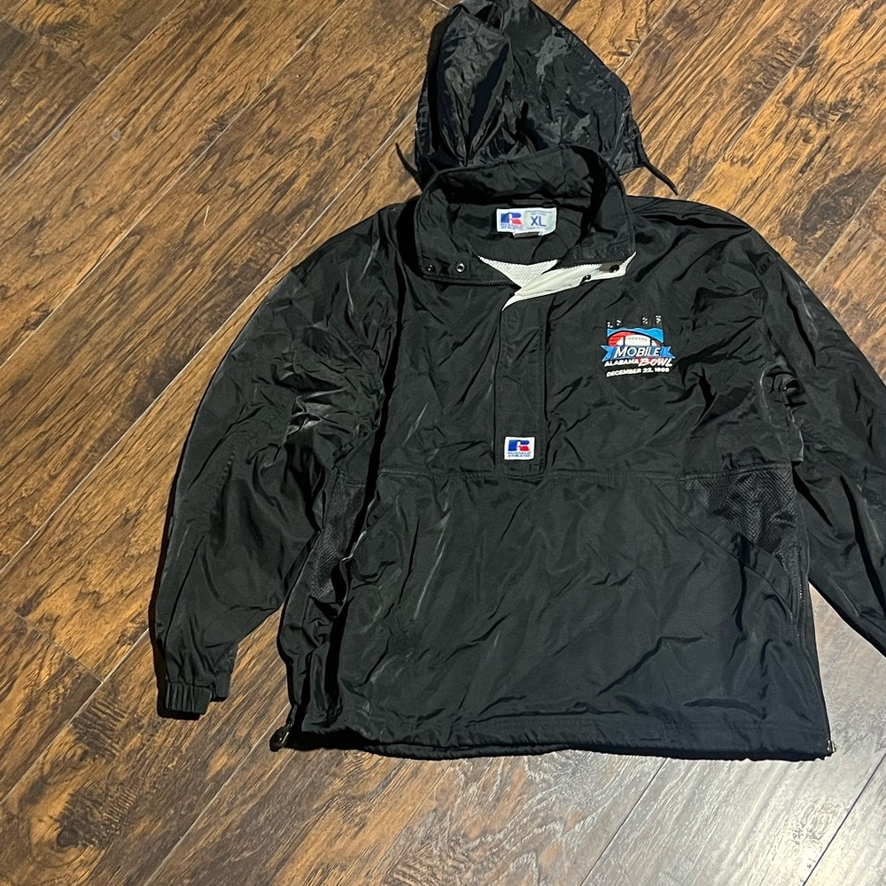 Black Hooded Windbreaker with Logo